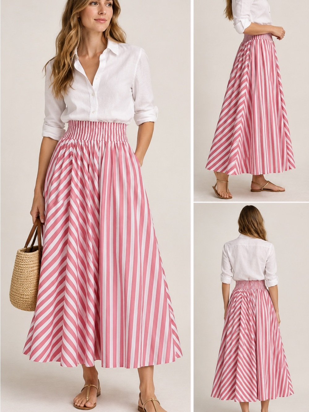 New Suzi Kondi Pink & White Striped Maxi Skirt XS Sold-out!!